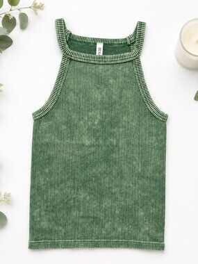 NEW Zenana Ribbed Washed Tank Top Dark Green Sizes S/M & L/XL